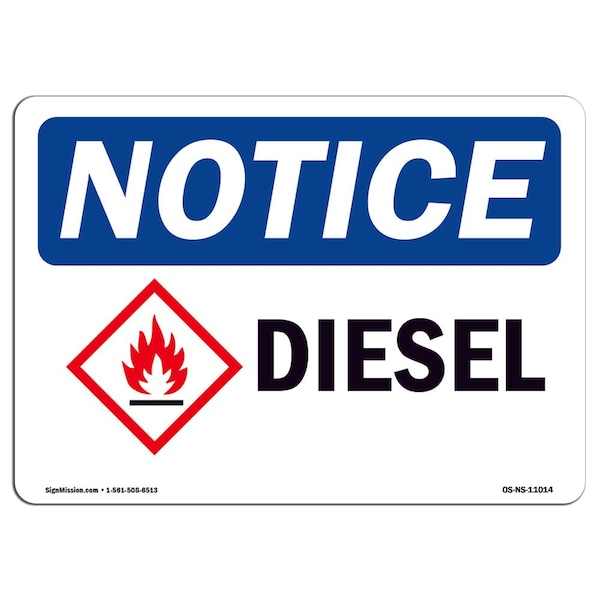Safety Sign, OSHA Notice, 18" Height, 24" Width, Aluminum, Diesel Sign, Landscape, 1824-L-11014